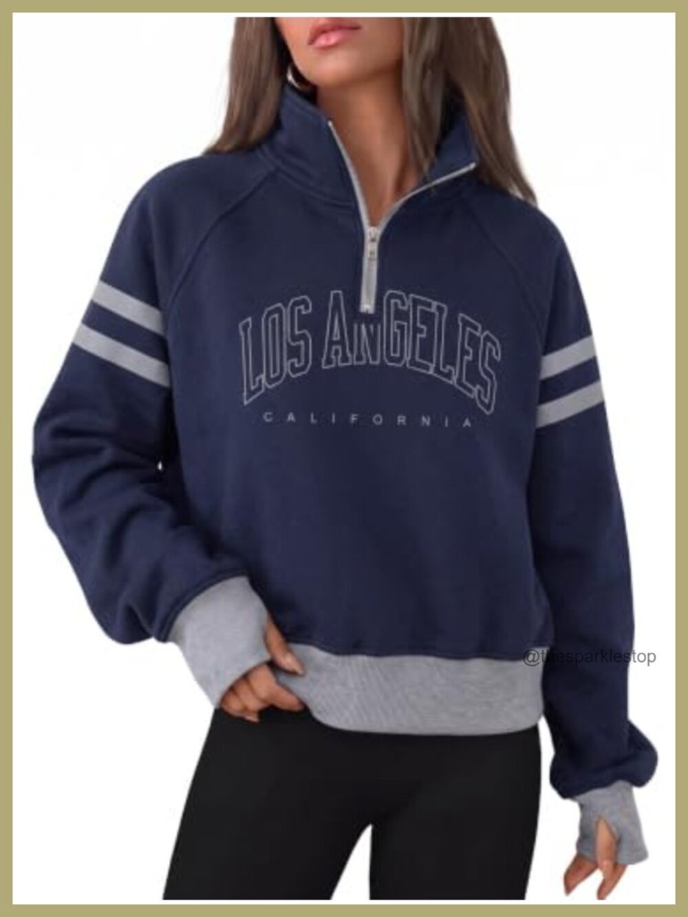 Women's Letter Print Quarter Zip Cropped Sweatshirt Thumbholes Fall
